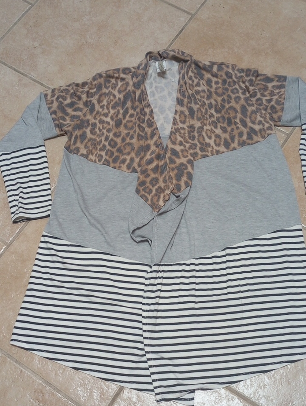 Mendocino Grey, Black & Brown Leopard Mixed-Print Open Cardigan - Picture 2 of 6